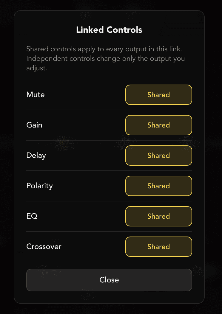 Linked outputs and per-control link toggles